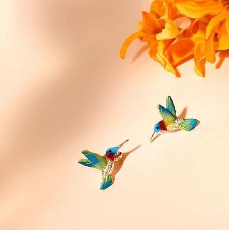 Pendientes de aretes de colibri rubi