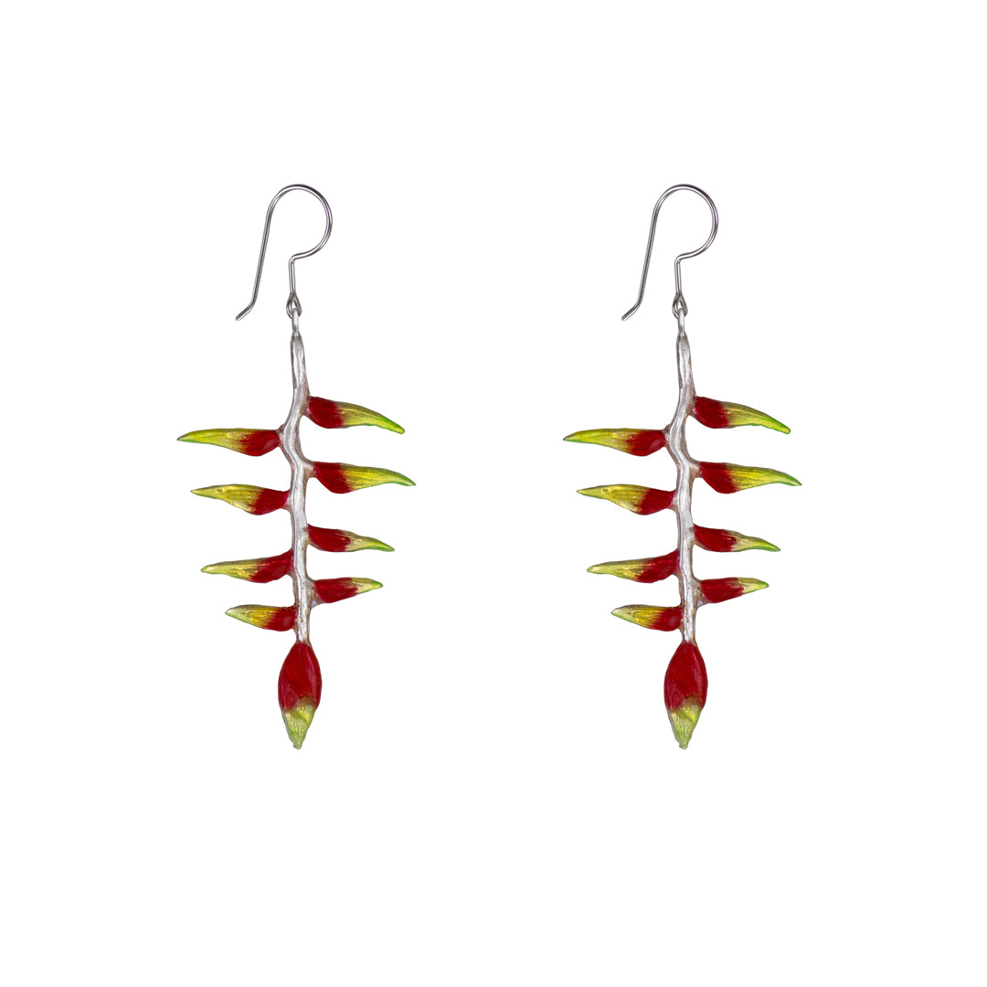 Aretes heliconia, joyeria en plata, pendientes elaborados con plata ecologica eden joyas