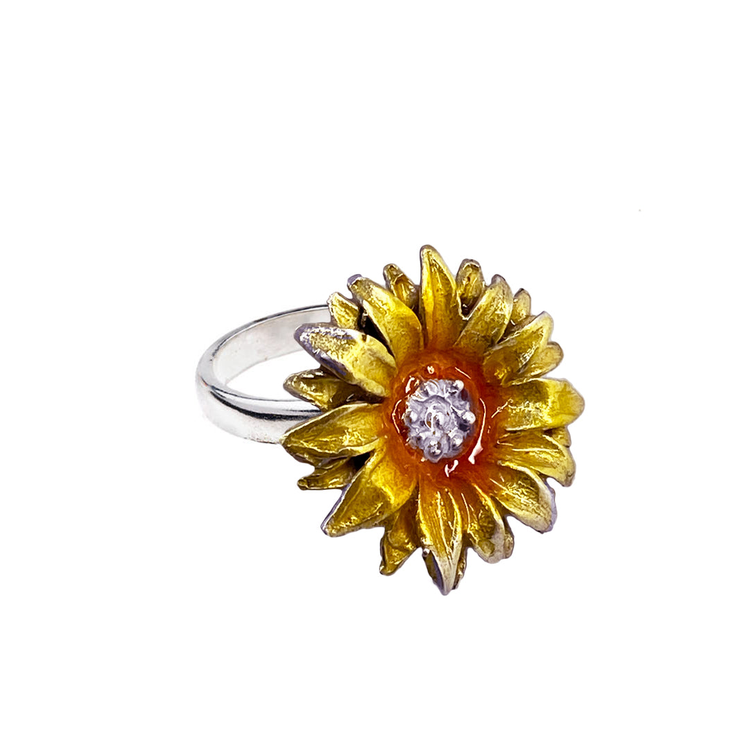 Anillo girasol, anillo de plata para mujer, anillos en plata pintados a mano, eden joyas