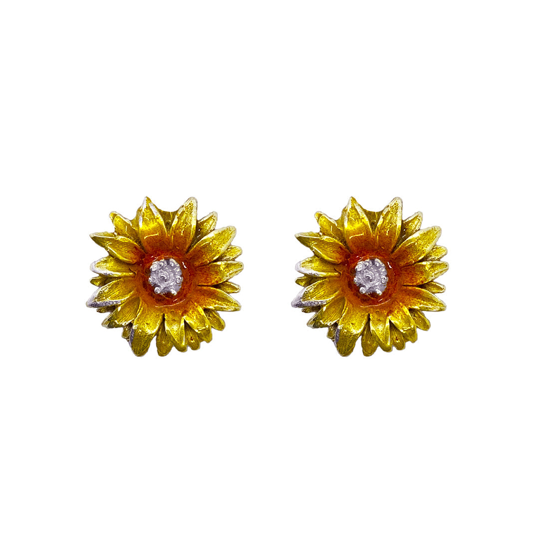 Aretes girasol, joyeria en plata, pendientes elaborados con plata ecologica eden joyas