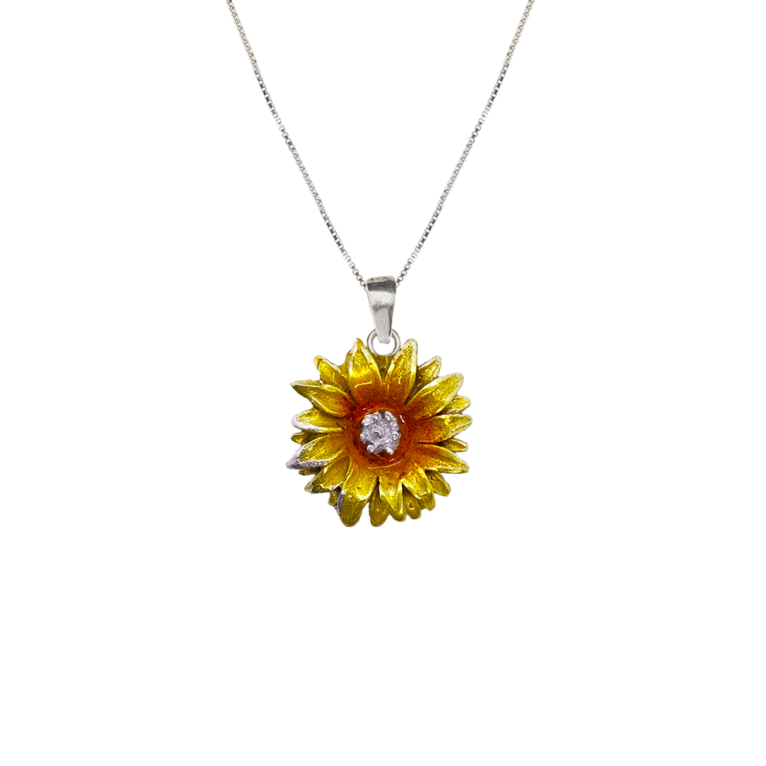 Collar girasol, cadena en plata, joyas elaboradas con plata ecologica eden joyas