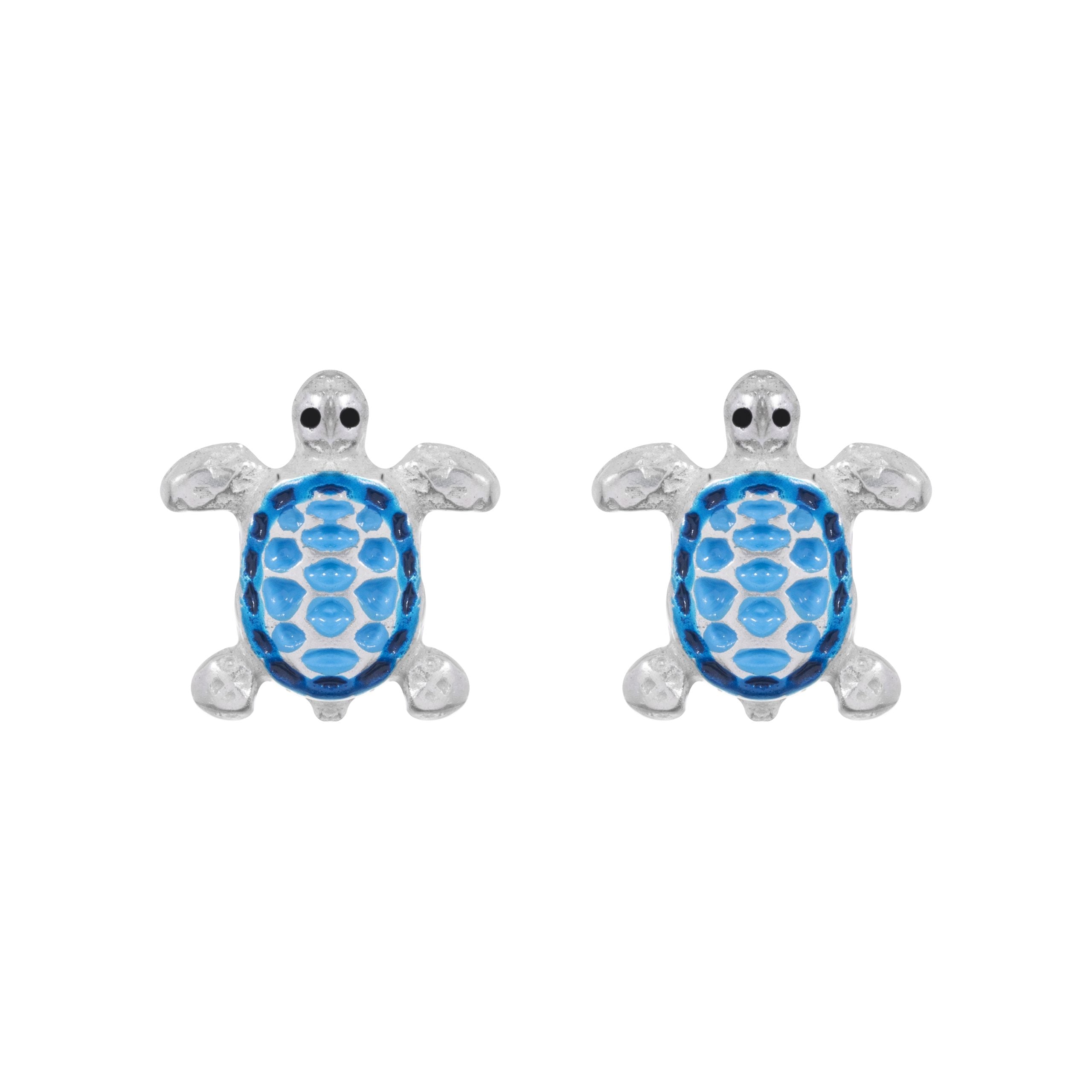 Aretes Tortuga Azul en plata ley 925 pintadas a mano